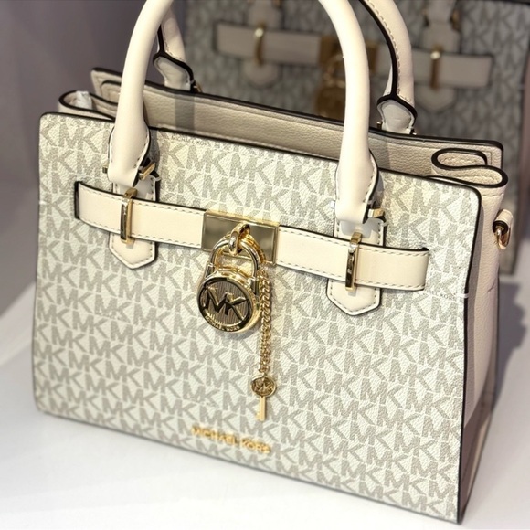 Michael Kors Hamilton Small Logo Satchel Bag Light Cream Multi - Picture 5 of 8